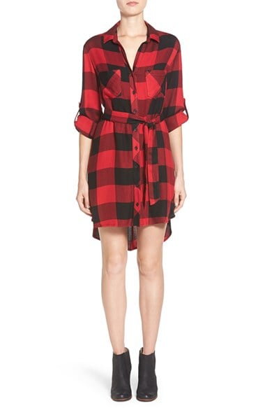 Beach Lunch Lounge Belted Plaid Shirtdress in Red Black