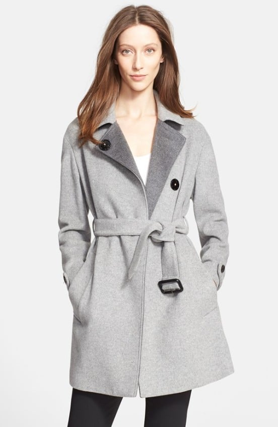 Burberry London 'Hawkswell' Wool & Cashmere Wrap Coat in Pale Grey Melange