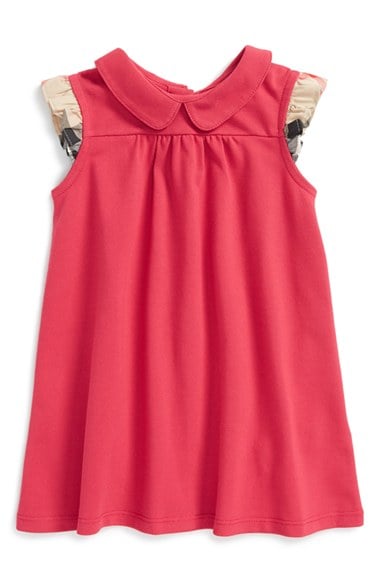 Burberry 'Perez Bly' Check Flutter Sleeve Dress (Baby Girls) in Vibrant Crimson Pink