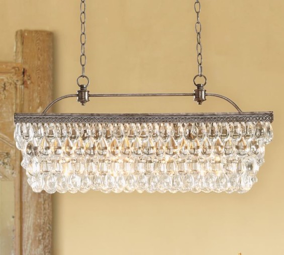 CLARISSA CRYSTAL DROP EXTRA-LONG RECTANGULAR CHANDELIER. Pottery Barn Columbus Day Sale
