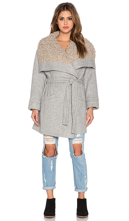 COZY BELTED WRAP COAT By FREE PEOPLE in Grey