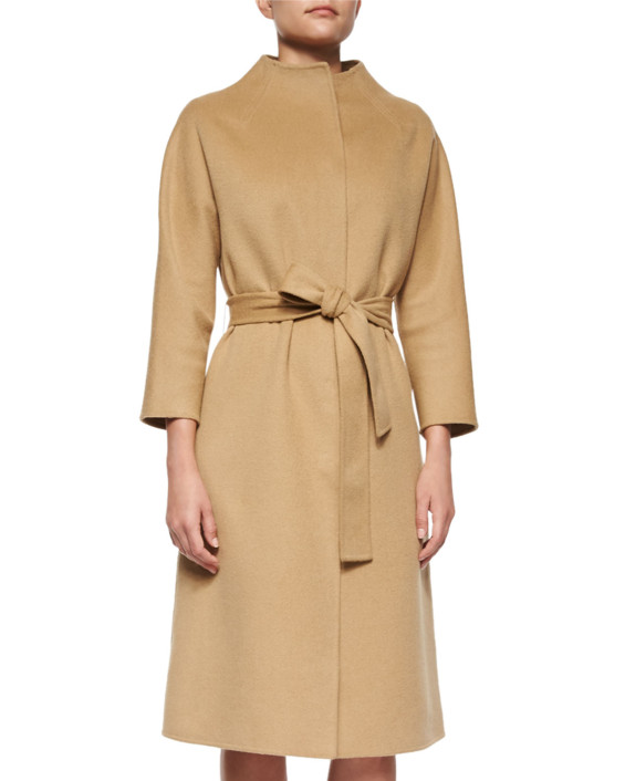 Carolina Herrera Double-Faced Belted Wrap Coat in Camel