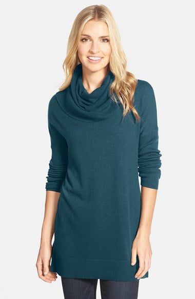 Caslon® Side Slit Cowl Neck Tunic in Burgundy Stem, Black, Heather Dark Grey, Tan Cobblestone Heather, or Teal Deep