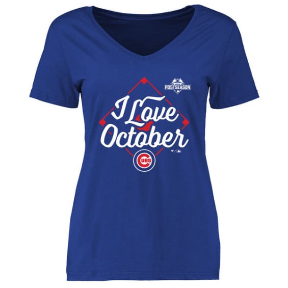 Chicago Cubs Women's Royal 2015 Postseason I Love October V-Neck T-Shirt