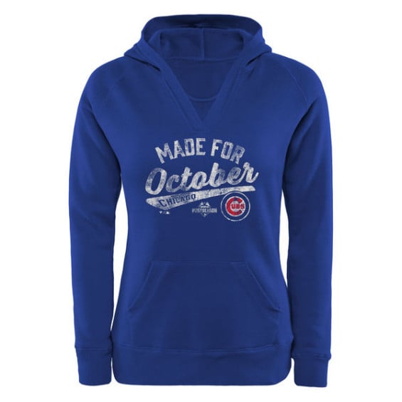 Chicago Cubs Women's Royal 2015 Postseason Made For October V-Neck Pullover Hoodie