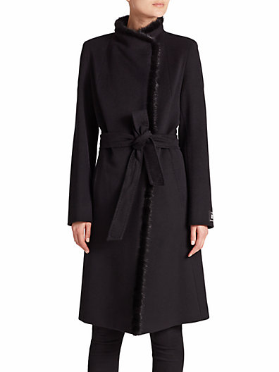 Cinzia Rocca Asymmetrical Wool Wrap Coat in Black