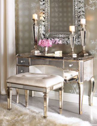 Claudia Mirrored Vanity:Desk & Vanity Seat. Horchow