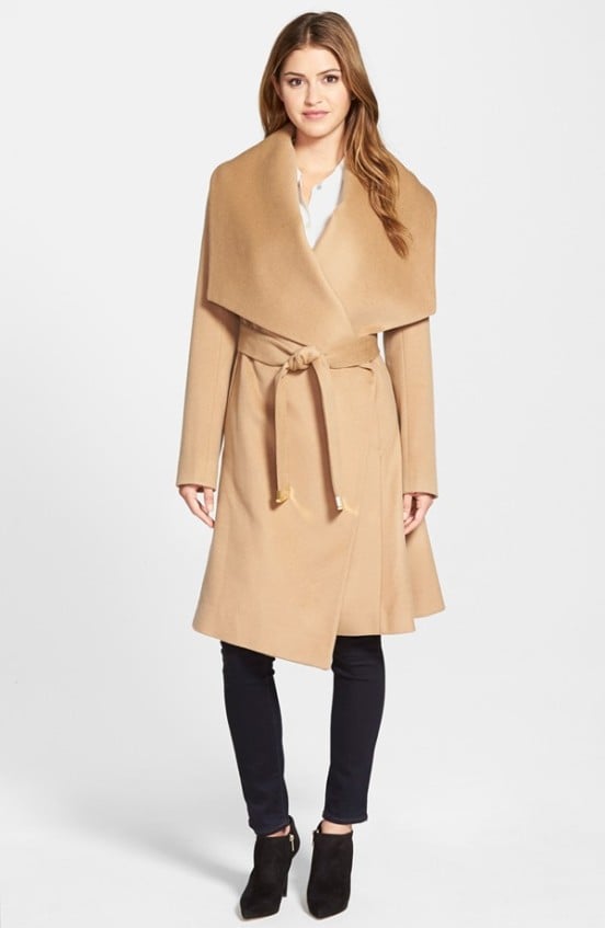 Diane von Furstenberg 'Harlow' Drape Collar Wool Blend Wrap Coat in Camel