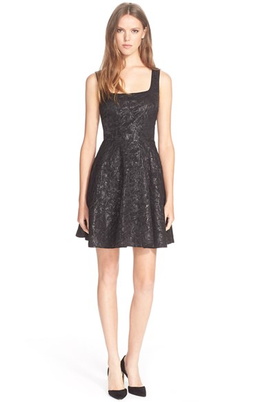 Diane von Furstenberg 'Minnie' Metallic Fit & Flare Dress in Black