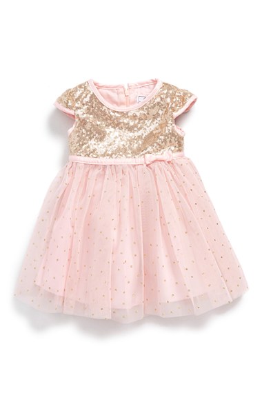 Dorissa Sequin Cap Sleeve Dress (Baby Girls) in Gold/Pink