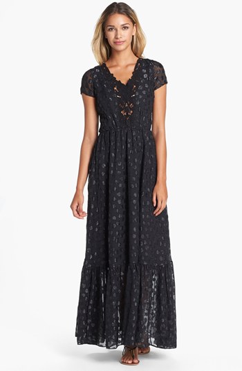 Dress the Population 'Evan' Metallic Dot Maxi Dress in Black