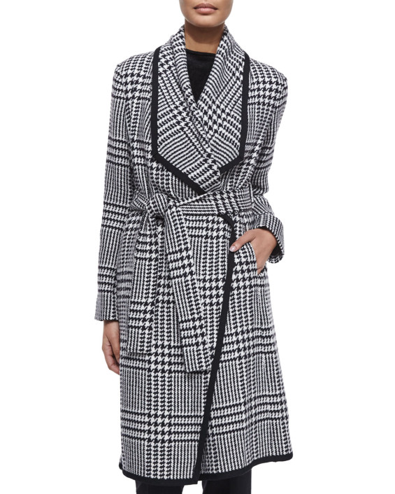 Escada Houndstooth Draped Wrap Coat in Black and White wrap coats for fall and winter