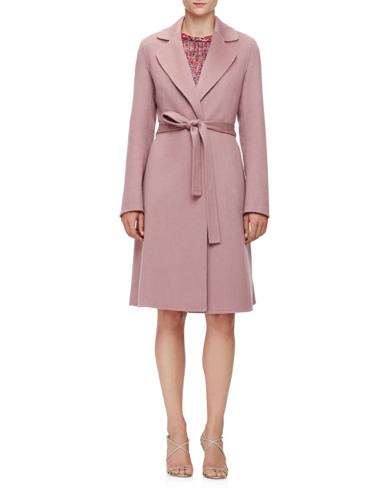 Escada Long-Sleeve Cashmere Wrap Coat in Dark French Rose