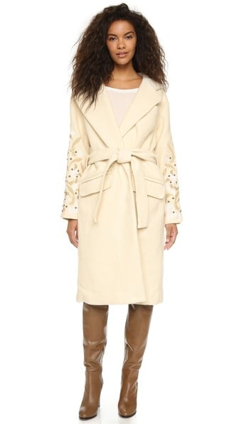 Free People Cozy Belted Embroidered Wrap Coat in Ivory