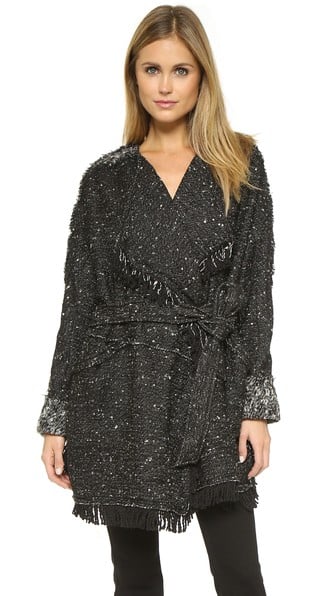 Free People Fringe Wrap Blanket Coat in Black Combo