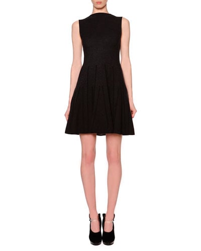 Giorgio Armani Godet-Pleated Fit-And-Flare Dress in Grey/Black