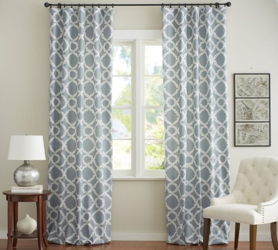 KENDRA TRELLIS DRAPE in Porcelain Blue. Pottery Barn