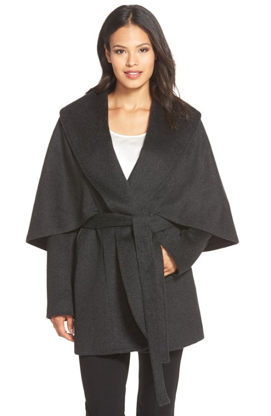 KOBI HALPERIN Kobi Halperin 'Sandra' Capelet Wool Blend Wrap Coat in Charcoal Grey