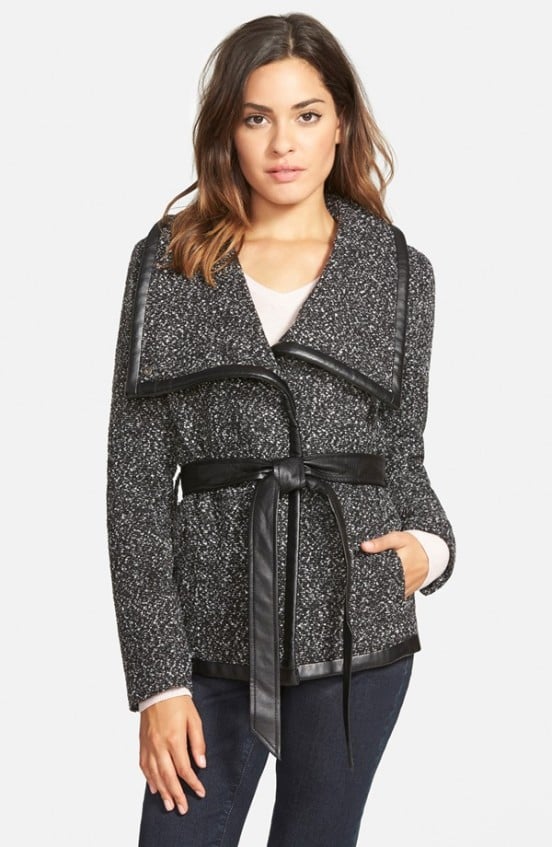 KRUSH Tweed Wrap Coat (Juniors) (Online Only) in Black Tweed