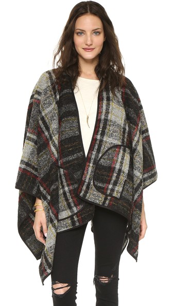 Karen Zambos Vintage Couture Pocket Wrap Coat in Red Plaid