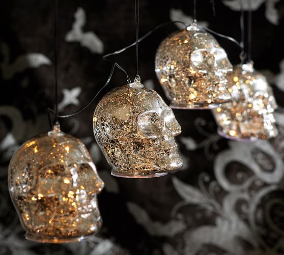 LIT SILVER SKULL STRING LIGHTS. Pottery Barn