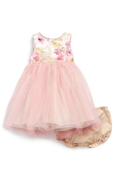Laura Ashley Sparkle Floral Print Tulle Skirt Dress (Baby Girls) in Pink