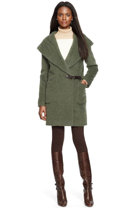 Lauren Ralph Lauren Hooded Buckle Front Wrap Coat in Loden