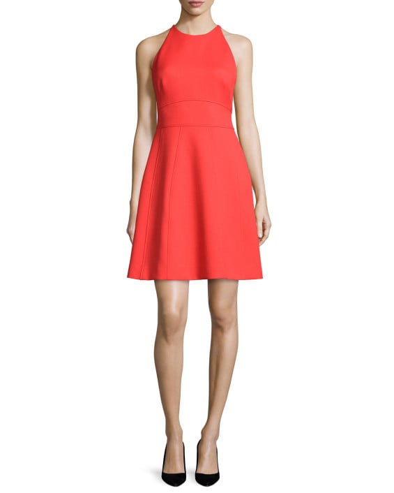 Lela Rose Modified-Halter Fit-&-Flare Dress in Poppy 
