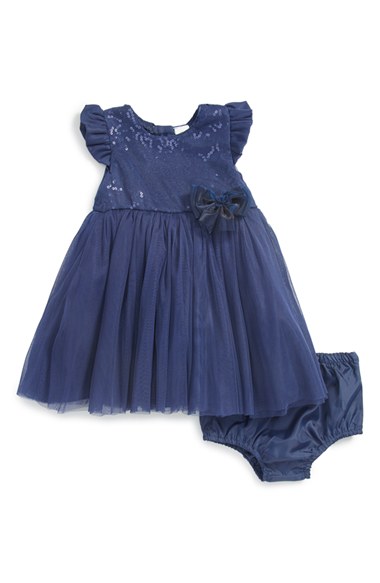 Little Me Flutter Sleeve Sequin Party Dress (Baby Girls) in Navy Blue