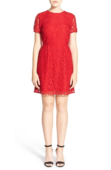 MICHAEL Michael Kors Lace Fit & Flare Dress in Red Blaze