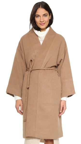 Mara Hoffman Wool Wrap Coat in Camel
