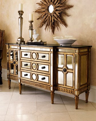 Mirrored Buffet with Gold Trim and a Granite Top. Horchow