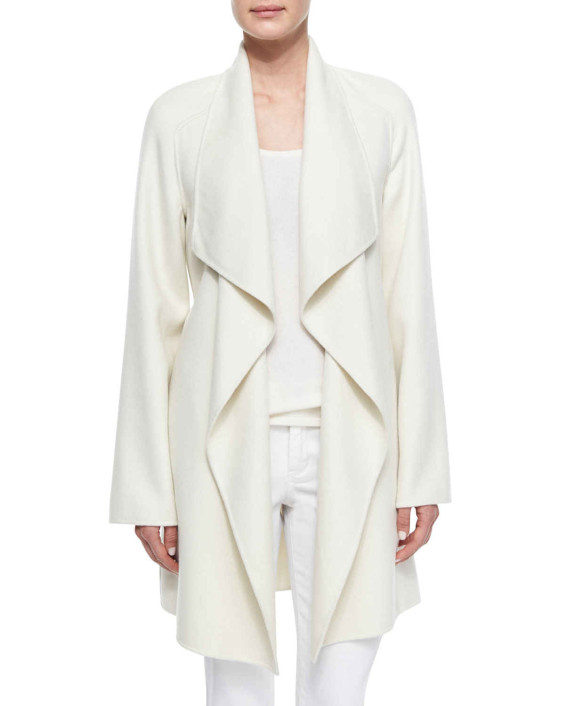 Neiman Marcus Cashmere Collection Cashmere Double-Face Wrap Coat in White