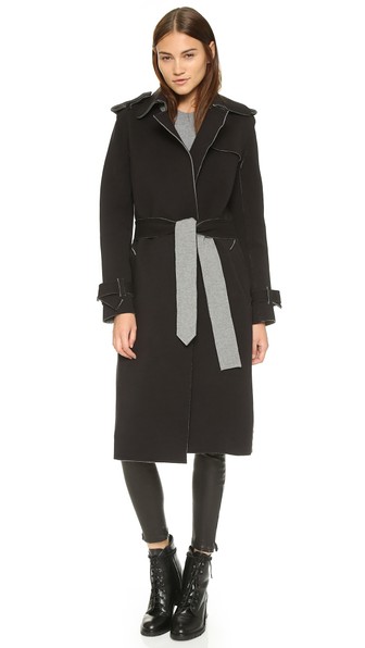 Norma Kamali Double Breasted Wrap Trench Coat in Dark Grey