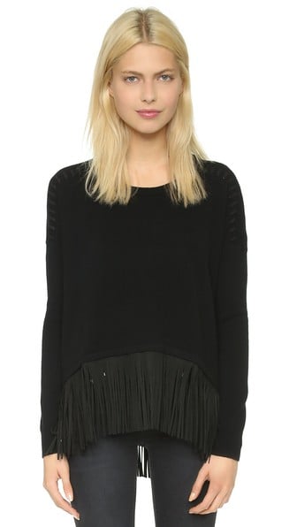 ONE by One Grey Day Tatum Fringe Sweater in Black/Black