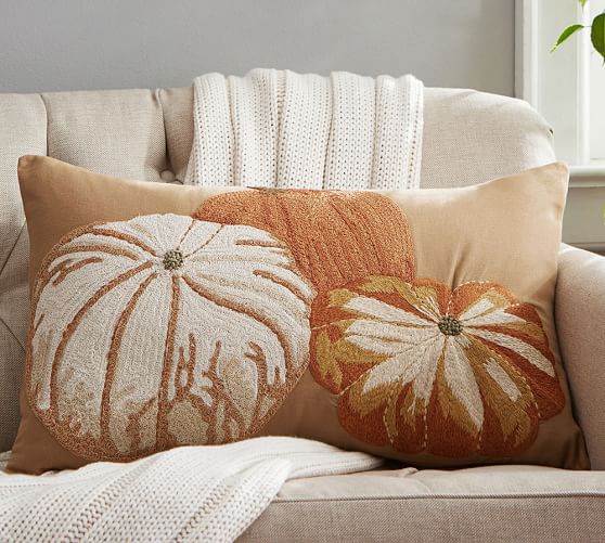 PUMPKIN EMBROIDERED LUMBAR PILLOW COVER. Pottery Barn