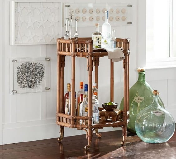 Pottery Barn HAILEY RATTAN BAR CART in Natural or Black