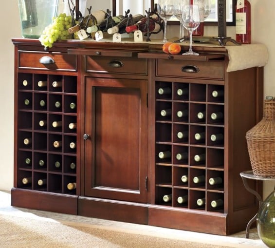 Pottery Barn MODULAR BAR BUFFET WITH 2 WINE GRID BASES & 1 CABINET BASE in Black or Mahogany Stain. Pottery Barn bars and buffets sale