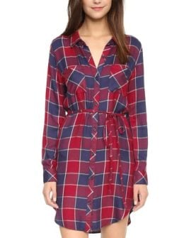 RAILS Nadine Button Down Plaid Dress in Crimson/Dusk