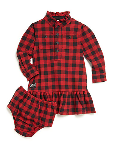 Ralph Lauren Baby's Moleskin Plaid Shirtdress & Bloomers Set in Red and Black