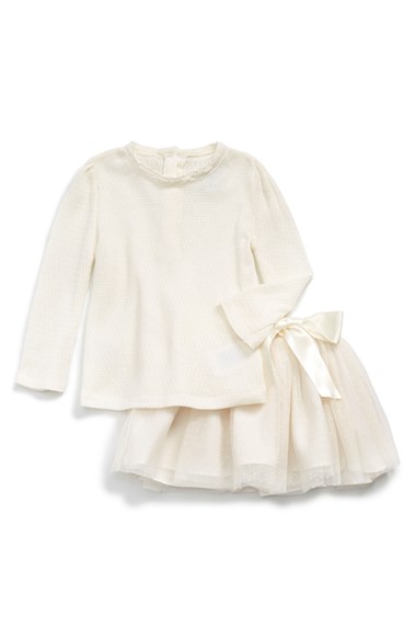 Ralph Lauren Pointelle Long Sleeve Tee & Tulle Skirt (Baby Girls) in Cream