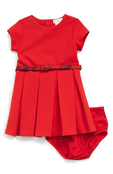 Ralph Lauren Short Sleeve Box Pleat Dress (Baby Girls) in Ralph Lauren Red