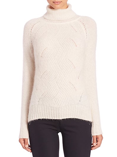 Rebecca Taylor Brushed Pointelle Turtleneck Sweater in Chalk. Saks Fifth Avenue