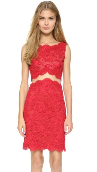 Reem Acra Re-Embroidered Sheath Dress in Red