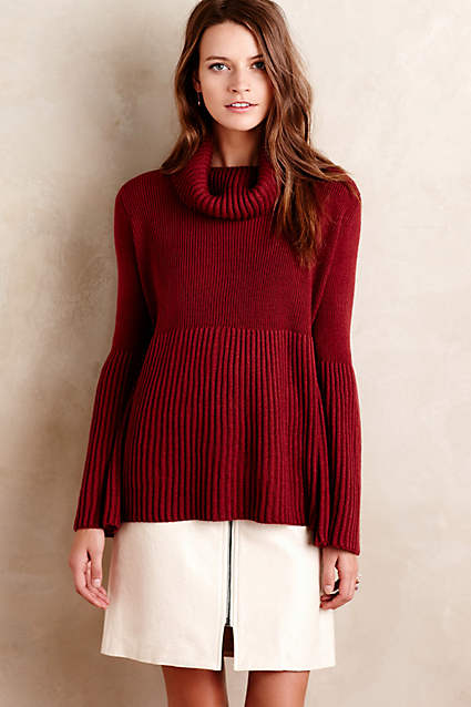 Ribbed Bell Sleeve Pullover by Lili's Closet in Wine. Anthropologie