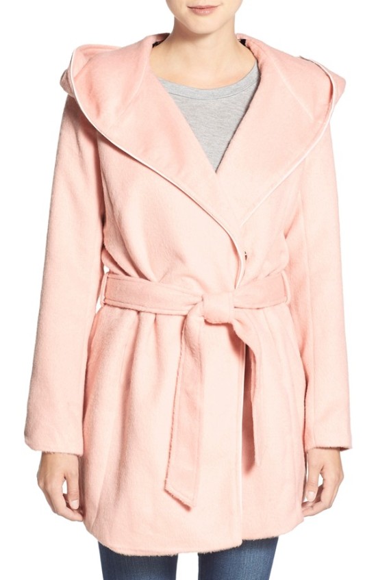 Steve Madden Hooded Wrap Coat in Soft Pink