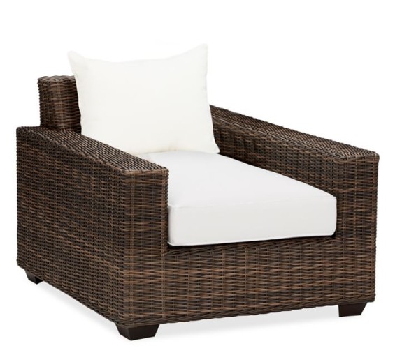 TORREY ALL-WEATHER WICKER SQUARE ARM OCCASIONAL CHAIR - ESPRESSO. Pottery Barn