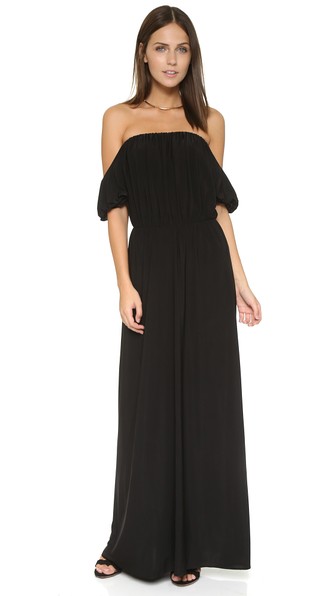 Tbags Los Angeles Strapless Ruffle Maxi Dress in Black or Fuchsia