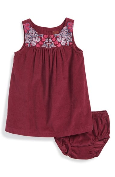 Tea Collection 'Yacuiba' Embroidered Corduroy Dress & Bloomers (Baby Girls) in Raisin