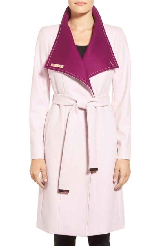 Ted Baker London Wool Blend Wrap Coat in Pale Pink